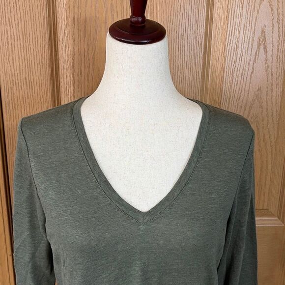 Chico’s Green V-Neck 3/4 Sleeve Linen Top Size 1 US Medium - Picture 3 of 7